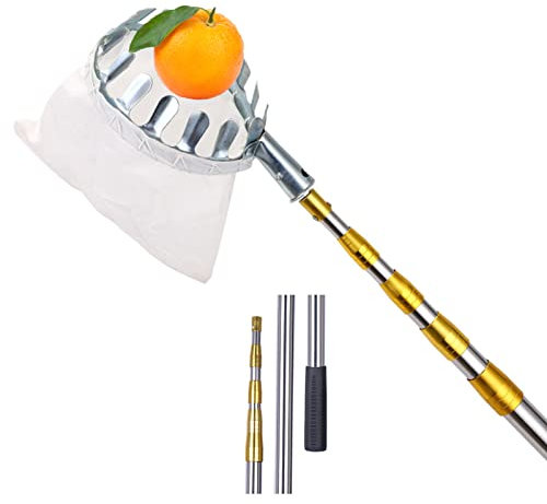 PJDDP Obstpflücker, Obsternter mit 6M Teleskopstiel und Obst Tragetasche, Verstellbarer Apfelpflücker für Haus Obstgarten Bauernhof, Obst Sammler für Zitrone,Mango,Avocados und mehr Früchte