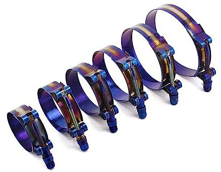TAWAPA jubilee clips,pipe clips, Hose Clamp T Bolt Stainless Steel Burnt Titanium Blue Adjustable Pipe Fix Clip Kit 1.75 Inch to 3.5 Inch 45mm to 98mm (Color : 45 53mm) (Color : 78 86mm)