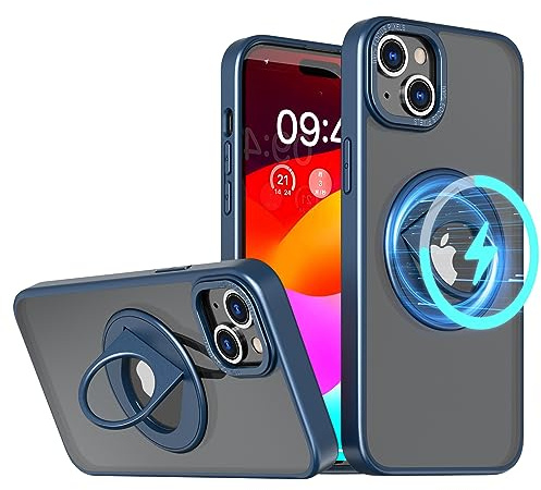 ZCDAYE for iPhone Case with Rotating Kickstand, Compatible with Wireless Charging, Translucent Phone Cover for iPhone 13/14, Blue