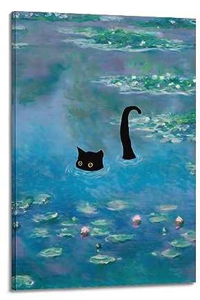 VZRSQZK Poster mit der Katze in den Seerosen, Monet, dekoratives Gemälde, Leinwand, Wandposter und Kunstdruck, modernes Familienschlafzimmer-Dekor-Poster, 40 x 60 cm