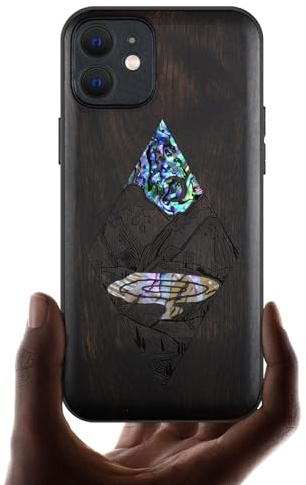 Carveit Étui Magnétique pour iPhone 12 Coque Luxe Cover [Gravure en Bois et Incrustation de Coquille] Etui Compatible avec Apple 12 Magsafe Artistique Case (Bois Sombre-Nuit étoilée)