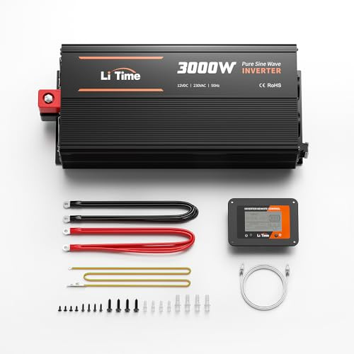 LiTime 3000W Inverter Sinsus Pure 12VDC a 230VAC Convertitore per Camping-Car, Campeggio, Inverter di energia solare con 2 uscite AC, schermo di sorveglianza con visualizzazione dello stato in tempo