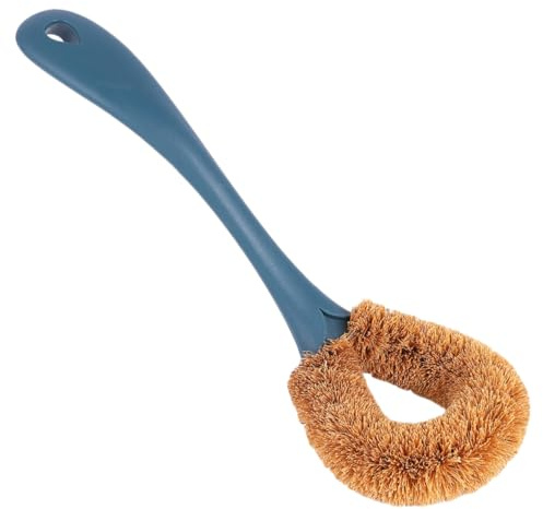 SOLUSTRE Coconut Fibre Pot Brush with Long Handle Dark Blue, Non-oil-stick Scrub Brush for Dish and Pan Cleaning, Portable Kitchen Cleaning Tool for Household Use