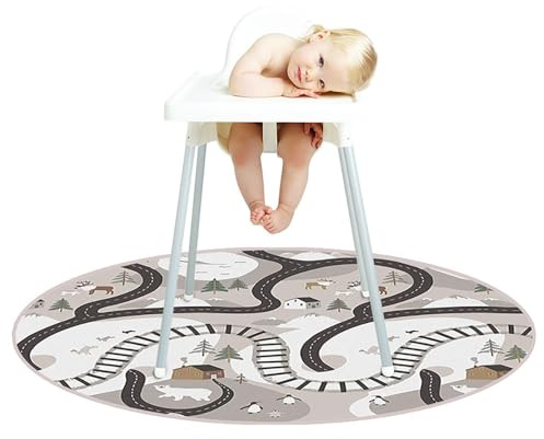 Treer Unterlage Hochstuhl 130cm, Baby Hochstuhl Bodenmatte Spritzmatte für Unter Hochstuhl Wasserdicht Rutschfest Bodenschutzmatte Karikatur Krabbelmatte Faltbar Baby Spielmatte (Eisbär)