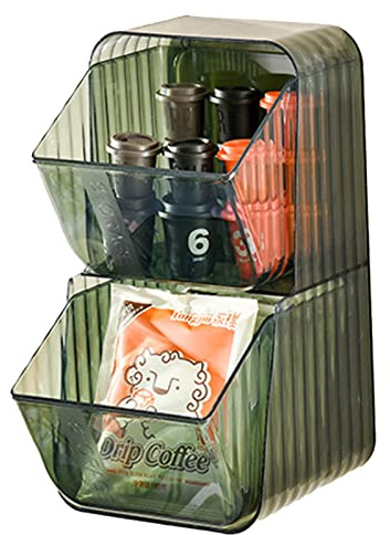 Tuzsocr Acrylic Tea Bag Organizer (Pack of 2) Tea Bag Holder for Teabag,Wall-mounted Transparent Tea box,Kitchen Organiser,Storage Box for Tea Bags,Coffee Capsules,Sweeteners and More (Green)