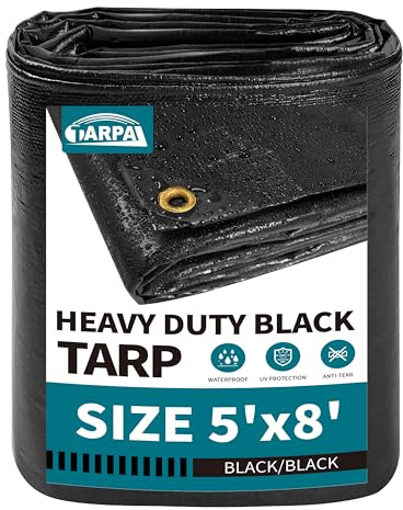TARPAL 5x8ft tarp Black tarps 14mil Heavy Duty tarp Small Tarps，Water and UV Protection,for Outdoor Furniture Covers Waterproof,Awnings,Roofs,Tents,Pool Cover,Shade Cloth for Garden