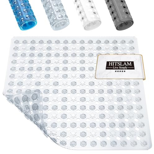 HITSLAM Duschmatte rutschfest, Antirutschmatte für die Dusche 53x53cm, Badewannenmatte mit Saugnäpfen-100% BPA-frei, Quadrat Rutschmatte Dusche schimmelresistent & maschinenwaschbar, Transparent
