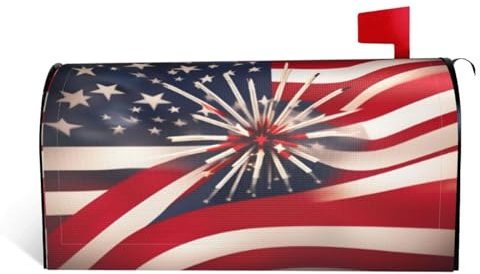 Copertura per cassetta delle lettere con stampa di fuochi d'artificio con bandiera americana, copertura per cassetta delle lettere da giardino, per esterni, per tutte le stagioni