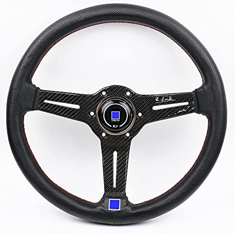 Volante Sportivo,Volante Sportivo Auto Ruote dello sterzo dello sterzo della deriva del volante del vettore reale di alluminio 14 pollici(Carbon Fiber)