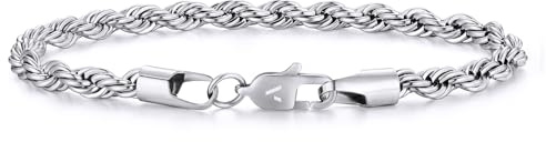 VEXXS Armband Herren 5mm Kordelkette Armband,Rope Chain Armband 18 Karat Vergoldet Armbänder für Herren,Armkette Herren Panzerarmband,Schmuck Geschenk