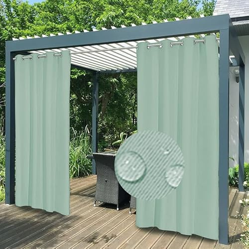 FicaRico Outdoor Vorhang Wetterfest mit Ösen, Outdoor Vorhänge Wasserdicht Datenschutz Blickdicht Gardinen für Pavillon Balkon, Benutzerdefinierte Größe, 1 Stück, Grün, B264xH183cm