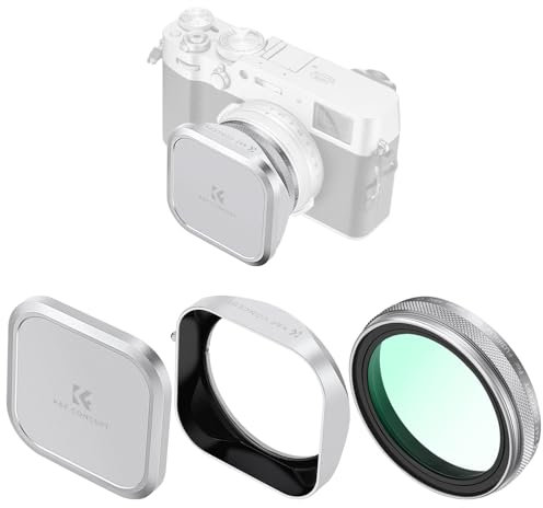 K&F CONCEPT Filtersets -UV Filter,Gegenlichtblende und Objektivdeckel kompatibel mit Fujifilm X100/X100F/X100S/X100T/X100V/X100VI-Silber (Nano-Xcel Serie)