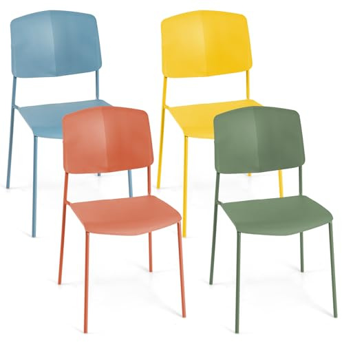 COSTWAY Esszimmerstühle stapelbar 4er Set, Küchenstühle mit PP-Sitz und Metallbeine, Esstisch Stühle bis 160 kg belastbar, Stapelstühle für Esszimmer, Küche (Bunt)