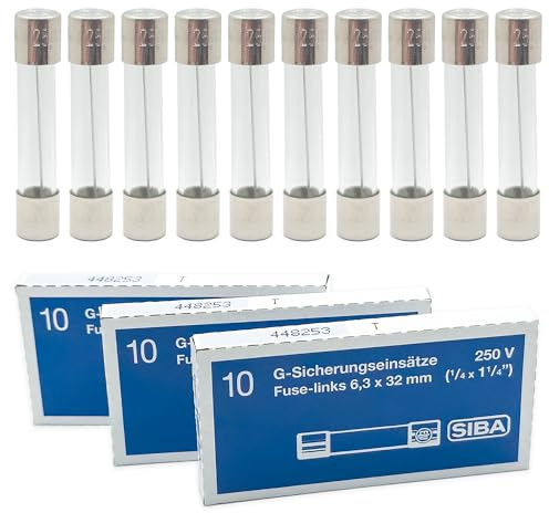 SIBA 5A Feinsicherungen 6,3x32mm | 10 Stück Glassicherungen - Träge Auslösecharakteristik | G-Sicherungseinsätze (6x30mm) RoHS-konform für 220V / 230V / 250V AC
