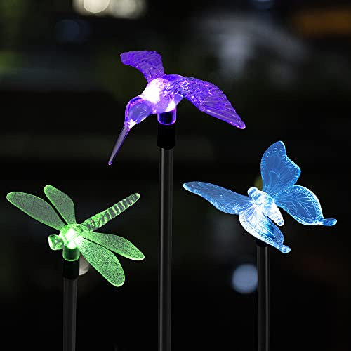 Solpex Solarleuchten Garten, 3 Stück Solar-Schmetterlingsleuchten | mehrfarbige LED-Solarleuchten, gartendeko für draußen wetterfest Terrasse und Rasen, Vogel-Leuchten