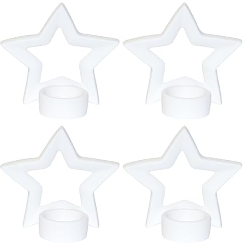 sopomarkt24 4er Set Keramik Teelichthalter Stern – Weiß, Ø14 cm – Weihnachtsdeko Kerzenhalter für Teelichter, Festliche Tisch- & Fensterdekoration