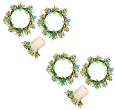 2 Sätze Kerzenring Kunstpflanze Kunstplflanze Photo Backdrop Гирлянда Rosa Schleife Weihnachtsserviettenringe Osterkranz Im Freien -türkranz Eisendraht Colorful 2 Stück * 2 ABOOFAN