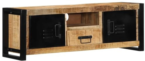 Homgoday Mobile Porta TV 100x30x35 cm in Legno Massello di Mango Grezzo, Arredo Mobiletto Basso per TV per Tavolino da Salotto Industriale Supporto TV Soggiorno