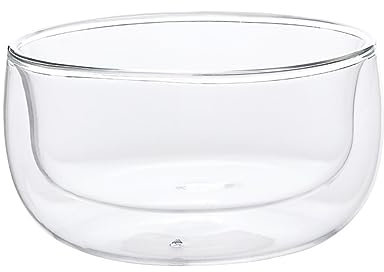 Cabilock Bol en Verre Borosilicate à Double Couche 350ml, Bol Transparent Isolant Anti-brûlure pour Servir Aliments, pour Pique-niques et Repas en Famille