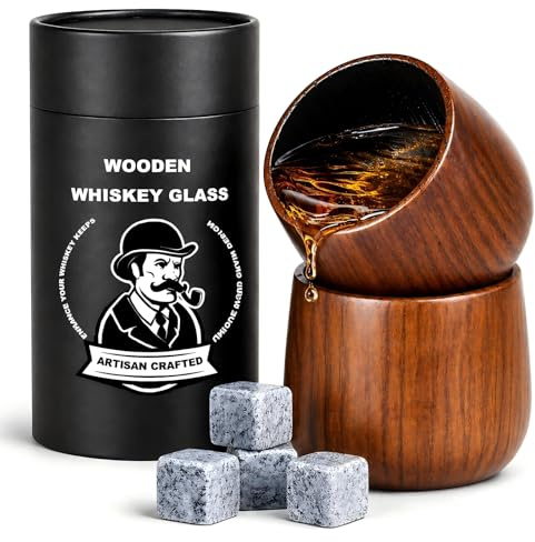 2 Pack Charred Wooden Whiskey Glasses – 10 oz Bourbon Tumblers for Men with Burnt Interior – Old Fashioned Cocktail Cups – Gifts for Dad, Men, Brother, or Whiskey Lovers