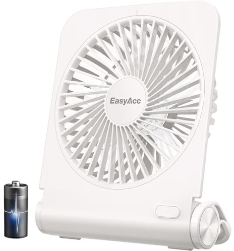 EasyAcc Mini Ventilatore da Tavolo 4000mAh Ultrasottile/4 Velocità/5 Pale/Pieghevole/Appendibile Ventilatore USB-C Portatile Silenzioso Ricaricabile Ventilatore a Batteria per Viaggi Ufficio