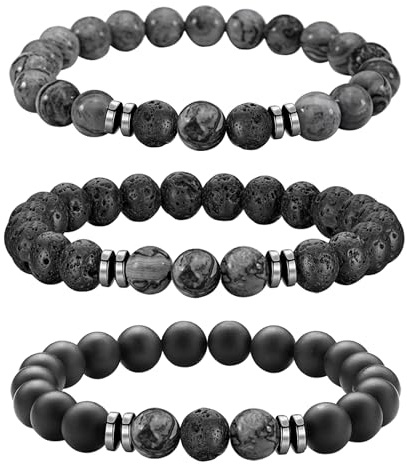 Mochity 3 st tigeröga armband för män, 8 mm armband för män, naturstenspärlor, justerbara armband för män, presenter till män, Moyenne, Sten, Natursten