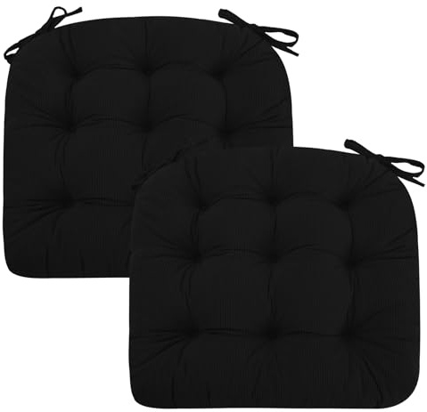PRIMEPATIO 2er Set Stuhlkissen, 50x50x7 cm, Schwarz – Bequeme Sitzkissen aus Cordstoff und Kristallsamt mit Bindebändern, ideal für Esszimmer, Büro, Wohnzimmer und Gartenstühle, Hochwertige Füllung