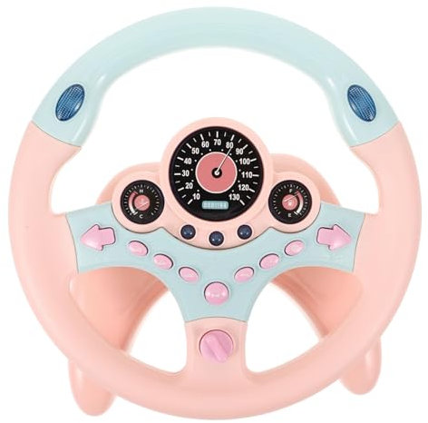 MAGICLULU Large Pink Boys and Girls Car Steering Wheel Toy with Suction Base, 360° Rotatable Musical Vehicle Steering Wheel Toy for Toddlers and Children, Interactive Pretend Driving Game