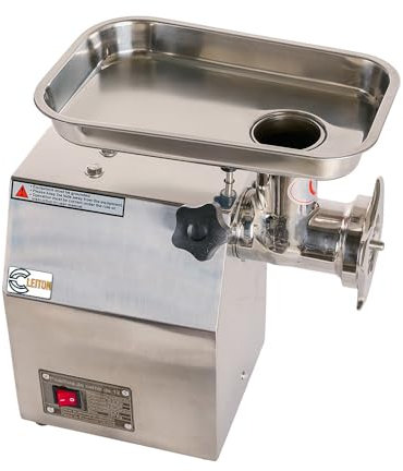 Cleiton® Picadora de Carne Boca de 22 Diámetro de Acero Inoxidable de 22x50 cm | Picadora Profesional Carnicería con Producción de 220 kg/hr - 900W | Máquina para Embutir para Gastronomía