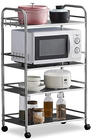 Estante de horno microondas de acero inoxidable de 4 niveles, almacenamiento que ahorra espacio para ollas arroceras, estantes de especias, pequeños electrodomésticos, solución duradera para cocina