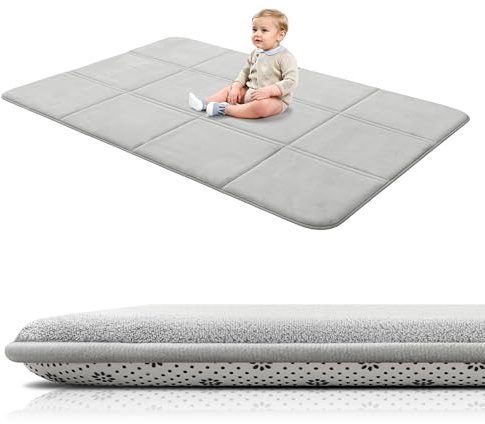 BYBYME 3cm Dicke Faltbare Krabbelmatte Baby, 120x180cm Spielmatte mit Rutschfester Unterseite, Weiche Bodenmatte aus Memory-Schaum für Babys, Kinder & Kleinkinder, Ideal für Wohnzimmer & Yoga, Grau