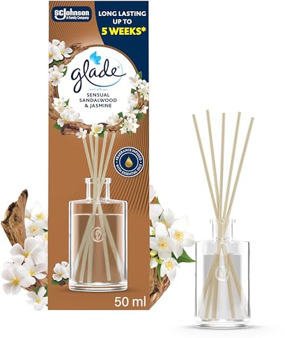 Glade Reed Diffuser, Home Fragrance Infused with Essential Oils, Room Air Freshener With Up to 5 Weeks of Continuous Fragrance, Sandalwood & Jasmine, 50ml