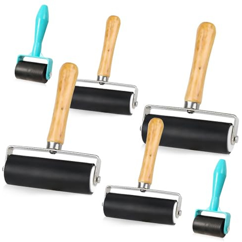 YGCQFH 6 Stück Druckfarbenroller, 3 Größen Gummiwalzen für Linol, Fliesen und Blockdruck, Bastelstempel, DIY-Kunstprojekte – Hochwertige Farbroller für den professionellen Einsatz