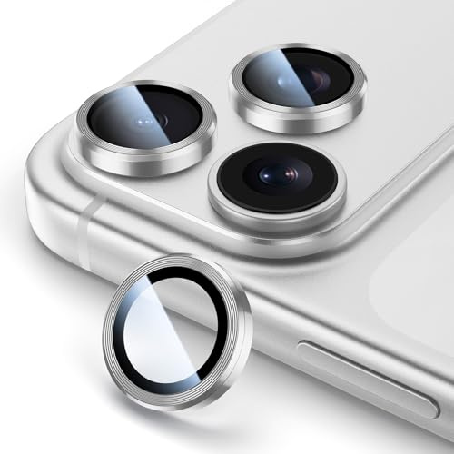 HWeggo - Pellicola protettiva per obiettivo della fotocamera per iPhone 17 Pro/17 Pro Max, in vetro temperato 9H HD per lenti individuali, antigraffio, custodia adatta alla custodia, colore: argento
