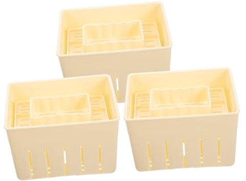 HEALEEP 3 Sets Tofu Press Mould for Homemade Bean Curd and Cheese Making Plastic Tofu Maker with Smooth Surface Easy to Clean Home Presser for Vegan Cheese and Soybean Curd