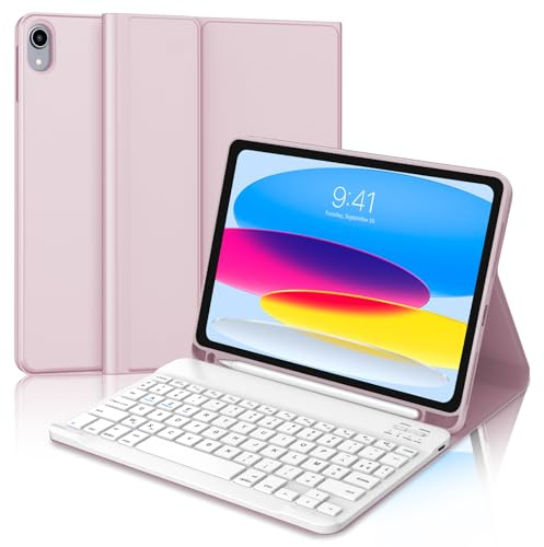 JADEMALL Coque Clavier iPad 11 EME Generation A16/10 EME Generation 10.9, AZERTY Français Clavier Bluetooth Magnétique Détachable avec Porte-Crayon pour iPad 11/10 ème Génération 2025/2022, Rose