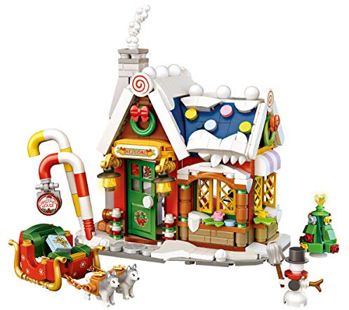 ENPUSI Weihnachten Bauset, 788 Teilen Weihnachtshaus Klemmbausteine Set, Street View Bausteine Bauset Modell Konstruktions Set für Erwachsene