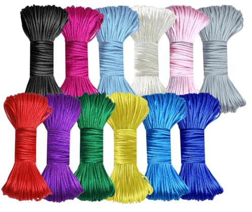 12 Pieces 20cm Premium Silk Nylon Satin Waxed Cord, Hair Wrap Cotton Thread