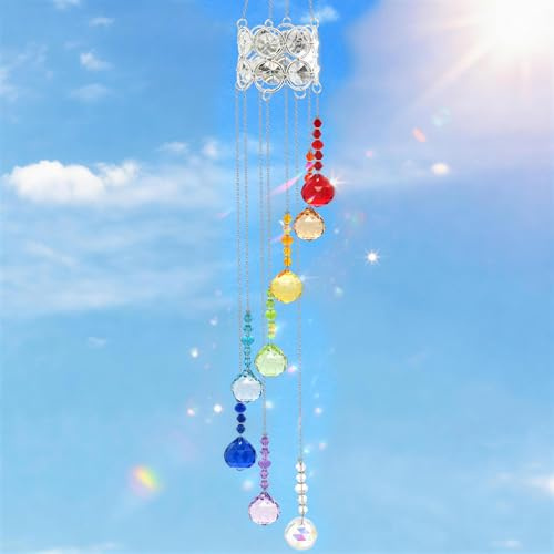 VEEKAY Sonnenfänger Kristall Fenster,Fensterdeko Hängend, Regenbogen Anhänger,Glas Prisma,Bunte Kristalle,Zuhause Gartendeko