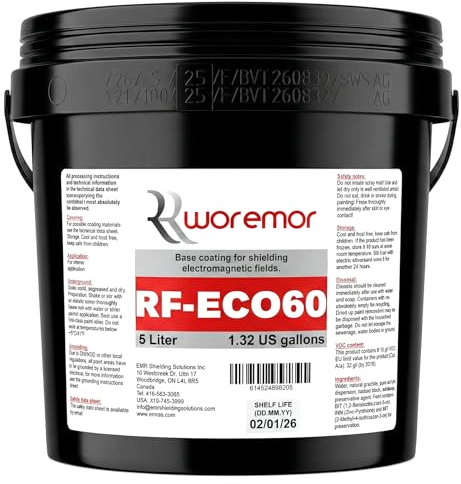 RF-ECO60 EMR Shielding Paint - Blocks RF RFID Bluetooth Cell Towers and Smart Meters Signals, Eco-friendly Formula (Black, 5 Liters)