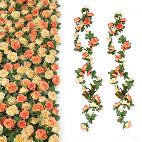 2 Pcs 250cm Artificial Silk Rose Garland Vines Hanging Vine Garland Artificial Flowers,Fake Floral Garland for Outdoor Indoor Wedding Wall Badroom Ceremony Home Wedding Decoration