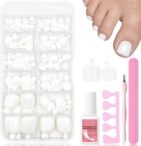 120 Stück Künstliche Fußnägel zum Aufkleben - Weiß Quadratisch Natürliche Zehennägel zum Aufkleben - Vollständige Abdeckung Press on Zehnägel für Nail Art DIY (Weiß)