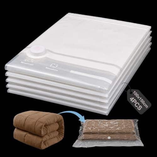XRXYMQ 100 x 150cm Vakuumbeutel für Bettdecken XXL 4 Stück Vacuum Storage Bags Groß Vakuumierbeutel Wiederverwendbar Matratzenhülle für Umzug Aufbewahrung Kleidung Latexmatratzen Umzug ohne Pumpe