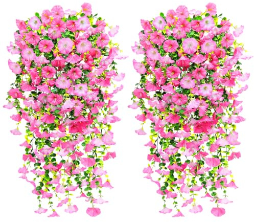 Vicloon 4 Pezzi Fiori Artificiali Cadenti, Fiori Artificiali Piante Finte Cadenti, Fiori Artificiali Realistici Petunia Finti per Giardini Soggiorno Balconi Cucina