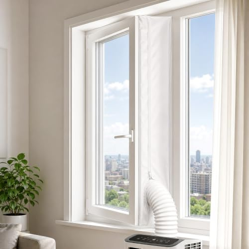 LEIMEND Guarnizione Finestra Condizionatore 500cm | kit finestra condizionatore portatile impermeabile con fascette e chiusura in velcro per finestre scorrevoli e a battente