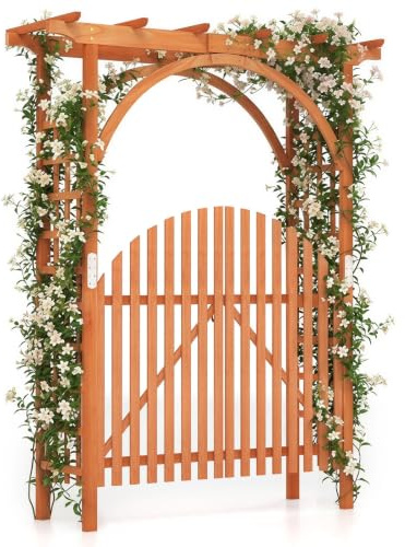 HOMASIS Arche de Jardin en Bois pour Plantes Grimpantes，Orange：161x60x216cm | Arche à Rosiers Treillis, Support Pergola de Jardin Décoration Entrée Allée Patio Arrière-Cour
