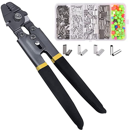 Vorfachmaterial, Crimpzange, manuelles Werkzeug-Set für ovale Quetschhülsen und Stop-Hülsen aus Kupfer und Aluminium von 0,1 mm bis 2,2 mm, Stainless Steel Crimper Sleeve Set