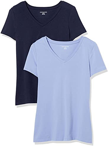 Amazon Essentials Women's Kortärmad V-ringad T-shirt klassisk passform, Pack of 2, Lila/Marinblå, XL
