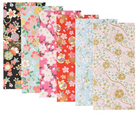 (Amazon.co.jp Exclusive) Washi Kawasumi, Special Selection, Cherry Blossom Pattern, Kyo Yuzen Washi, Japanese Paper, Long Type, Pouch Bag, Various Cherry Blossom Patterns, Pack of 6