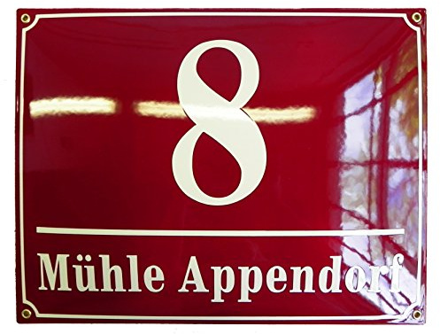 Hausnummer Hausnummernschild Emaille 30x40 cm mit Wunschstraßennamen und Nummer Hausnummer & Straße, Hausschild, Individuell anpassbare Hausnummer, Vorbohrungen, Wetterfest, Türschild, Wunschtext